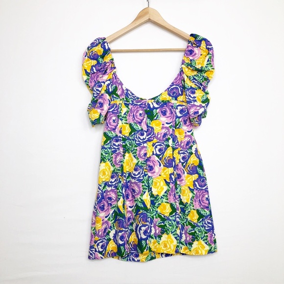 Zara multicolored floral, puff sleeve, mini dress - Picture 3 of 13